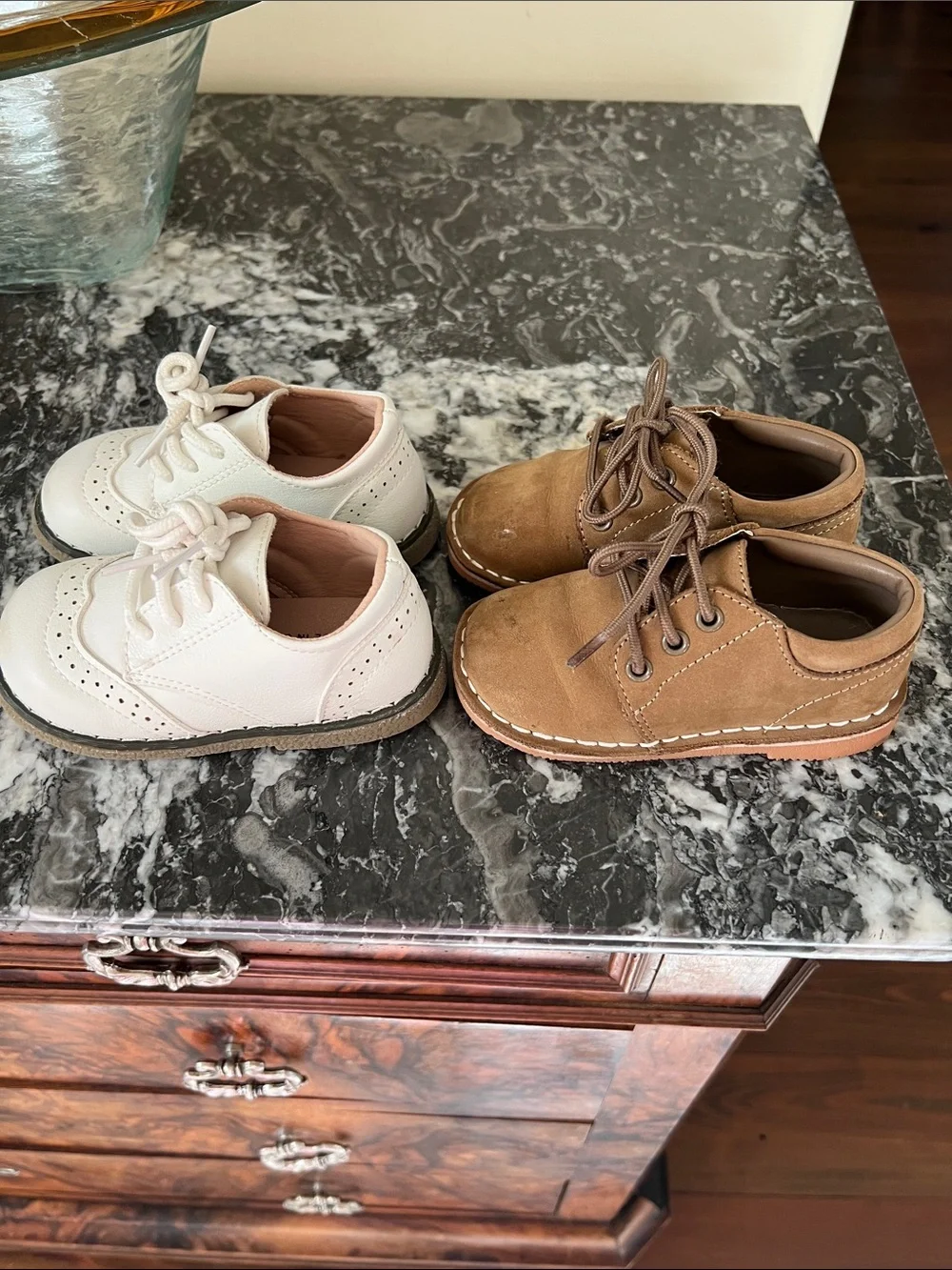 Boys White and Brown Dress Shoes